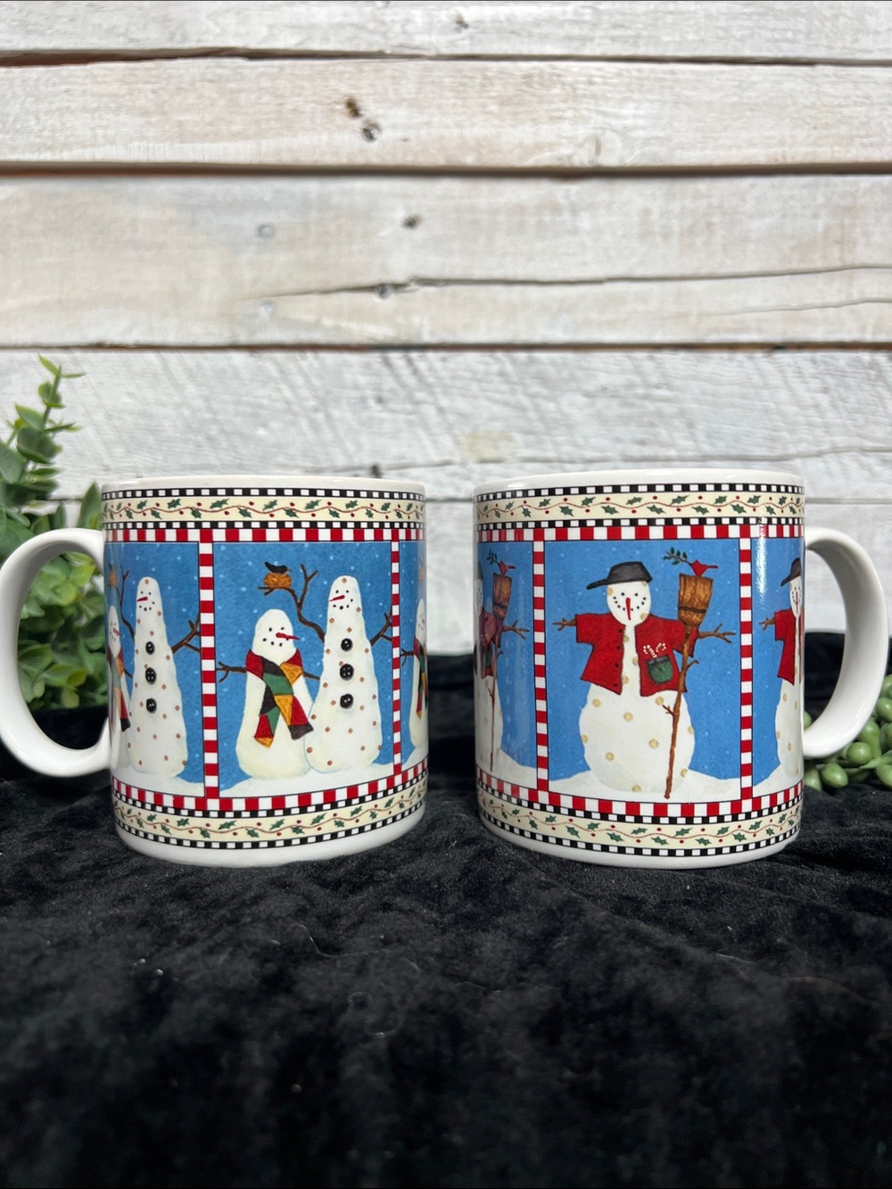 Debbie Mumm 1998 Snowman Mugs Sakura
